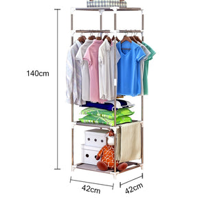 Metal Wardrobe 3 layer Clothes Coat Rack Bedroom Floor Hanging Clothes Storage Shelves 140cmx42cmx42cm Balcony Drying Racks B438