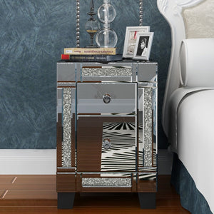 Panana Venetian Mirrored Glass Bedside Table with Drawers Glass Handles Mirror Bedroom Nightstand