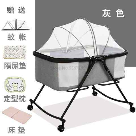 Baby Cot Foldable Portable Baby Cot Multifunctional Newborn Cradle Bed Comfort BB Bed with Roller