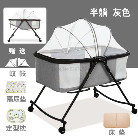 Baby Cot Foldable Portable Baby Cot Multifunctional Newborn Cradle Bed Comfort BB Bed with Roller