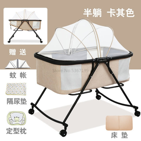 Baby Cot Foldable Portable Baby Cot Multifunctional Newborn Cradle Bed Comfort BB Bed with Roller