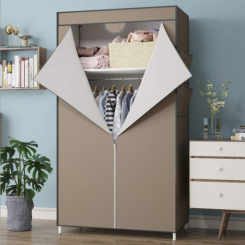 Simple Small Wardrobe Clothe Storage Cabinets Folding Non-woven Closet Steel Pipe Individual Wardrobe Bedroom Modern Dust-proof