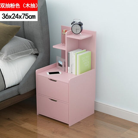 Nordic Simple Modern Bedside Table Shelf 2 Drawers Nordic Cubicle Bedroom Furniture Storage Box Storage Basket Nightstand